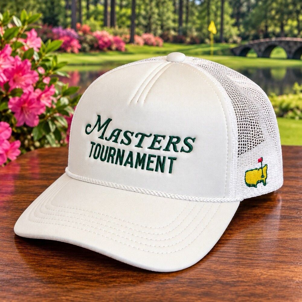 American Needle Masters Tournament Golf Hat White Mesh Trucker Snapback Cap Logo